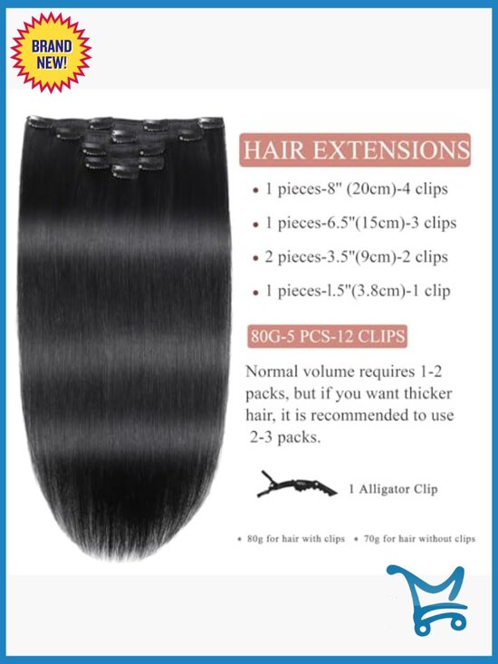 Clip In Hair Extensions Real Human Hair 14 Inch Silky Straight 80g Double Weft main image 4